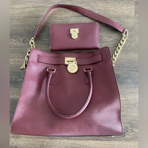 Michael Kors Burgundy Shoulder Bag and Wallet Set